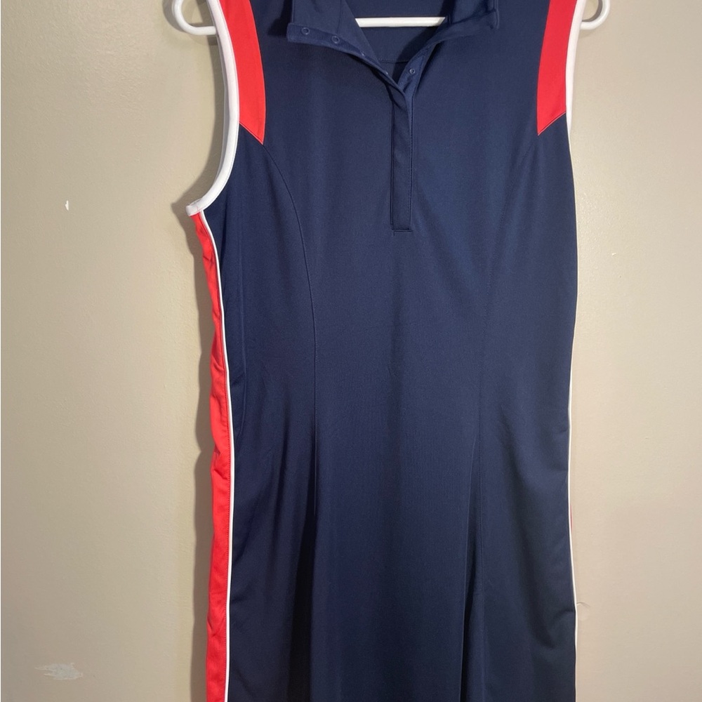 Callaway Navy Sleeveless Dress with Coral Accents